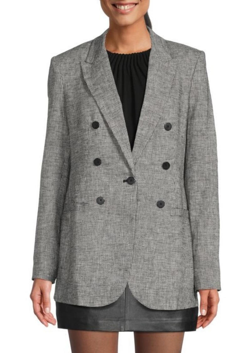 DKNY Linen Blend Checked Blazer