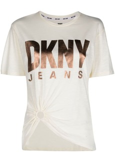 DKNY logo-print knot-detail T-shirt
