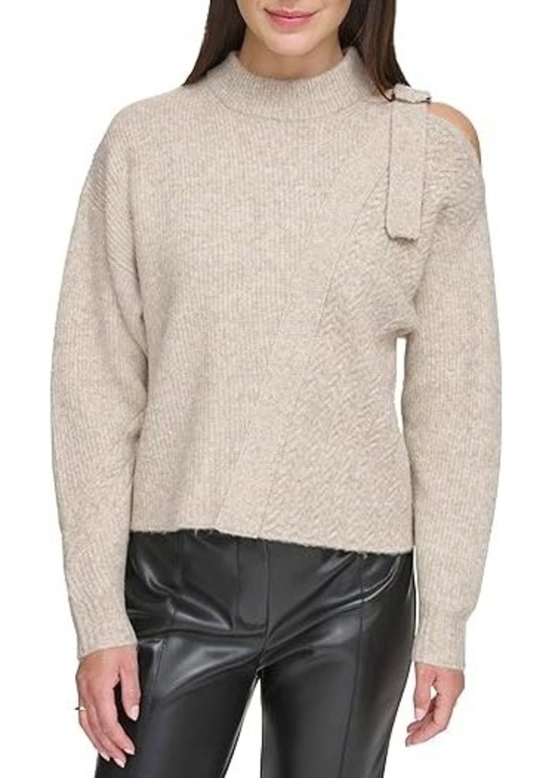 DKNY Long Sleeve Mix Stitch Cold-Shoulder Sweater