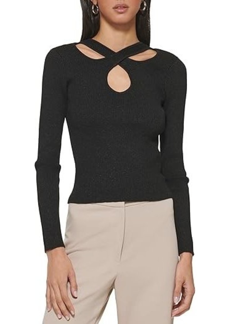 DKNY Long Sleeve Rib Lurex Cutout Sweater