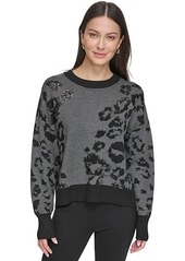 DKNY Long Sleeve Sequin Animal Sweater