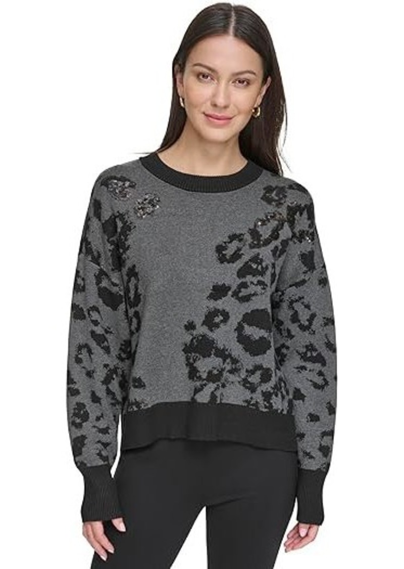 DKNY Long Sleeve Sequin Animal Sweater