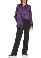 DKNY Long Sleeve Two-Pocket Button Front Blouse