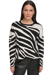 DKNY Long Sleeve Zebra Crew Neck Sweater