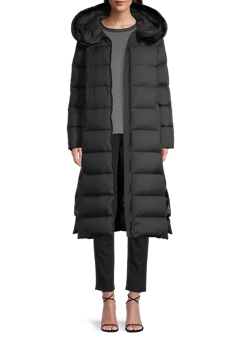 dkny longline puffer with faux fur hood