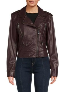 DKNY Notch Lapel Faux Leather Moto Jacket
