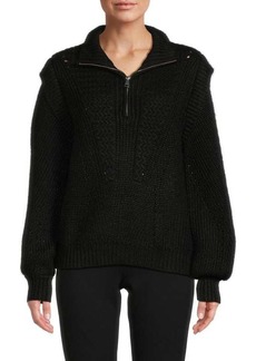 DKNY Pointelle Quarter Zip Sweater