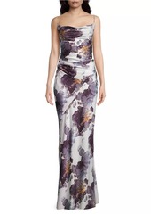 DKNY Printed Ruched Side Maxi Dress