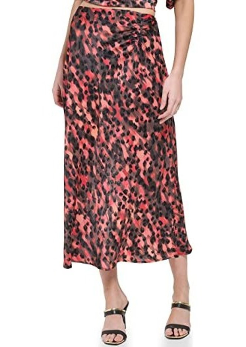 DKNY Printed Satin Ruche Maxi Skirt