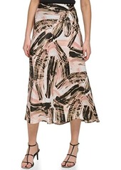 DKNY Printed Satin Ruche Maxi Skirt