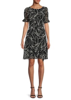 DKNY Puff Sleeve Belted Dress