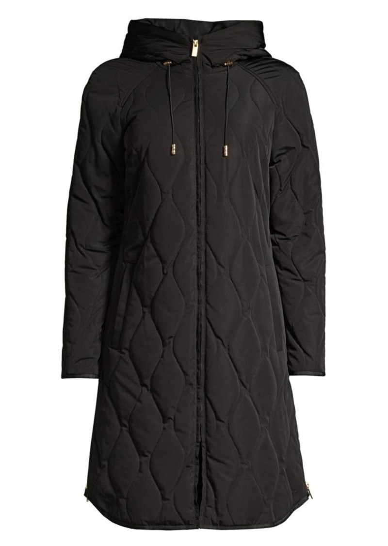 dkny asymmetric hooded coat