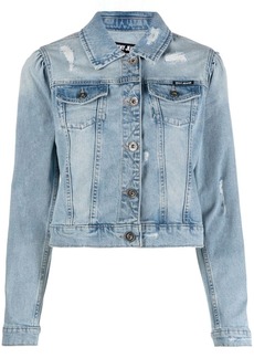 DKNY ripped-detailing cropped denim jacket