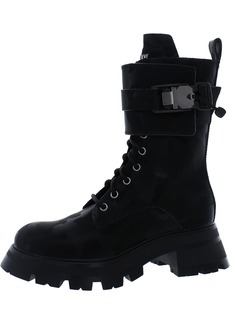 DKNY Sava Womens Leather Zipper Combat & Lace-up Boots