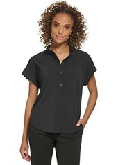 DKNY Short Sleeve Cuffed Stand Collar