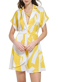 DKNY Short Sleeve Printed Collared Midi Dress