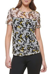 DKNY Short Sleeve Printed Mesh Top