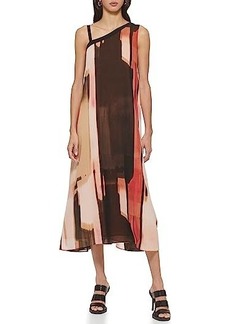 DKNY Sleeveless Print Chiffon Cold-Shoulder Dress