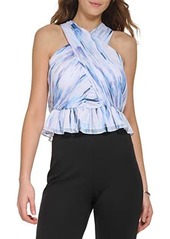 DKNY Sleeveless Printed Chiffon Halter Top