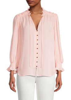 DKNY ​Smocked Ruffle Button Blouse