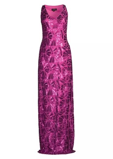 DKNY Social Occasion Fan Sequined Column Gown