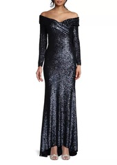 DKNY Social Signature Off-The-Shoulder Sequin Gown