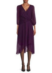 DKNY Surplice Knotted Asymmetrical Midi Dress