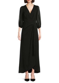 French Connection Avery Burnout Tie Waist Long Sleeve Maxi Dress In  90-toasted Almond