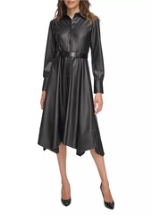 DKNY Vintage Glam Faux-Leather Midi-Shirtdress