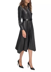 DKNY Vintage Glam Faux-Leather Midi-Shirtdress