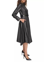 DKNY Vintage Glam Faux-Leather Midi-Shirtdress