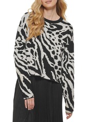 DKNY Womens Animal Print Dropped Shoulder Crewneck Sweater