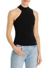 DKNY Womens Asymmetrical Ribbed Mock Turtleneck Sweater