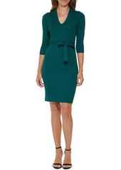 DKNY Womens Belted Midi Sweaterdress