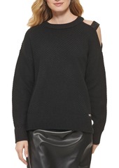 DKNY Womens Cold Shoulder Embellished Pullover Sweater