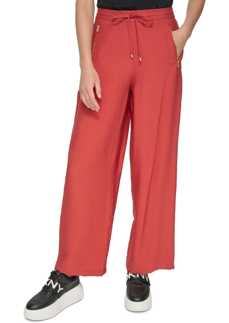 DKNY Womens Drawstring Hem Rayon Wide Leg Pants