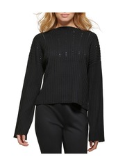 DKNY Womens Embellished Cotton Pullover Sweater