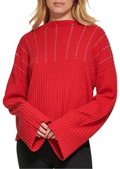 DKNY Womens Embellished Cotton Pullover Sweater