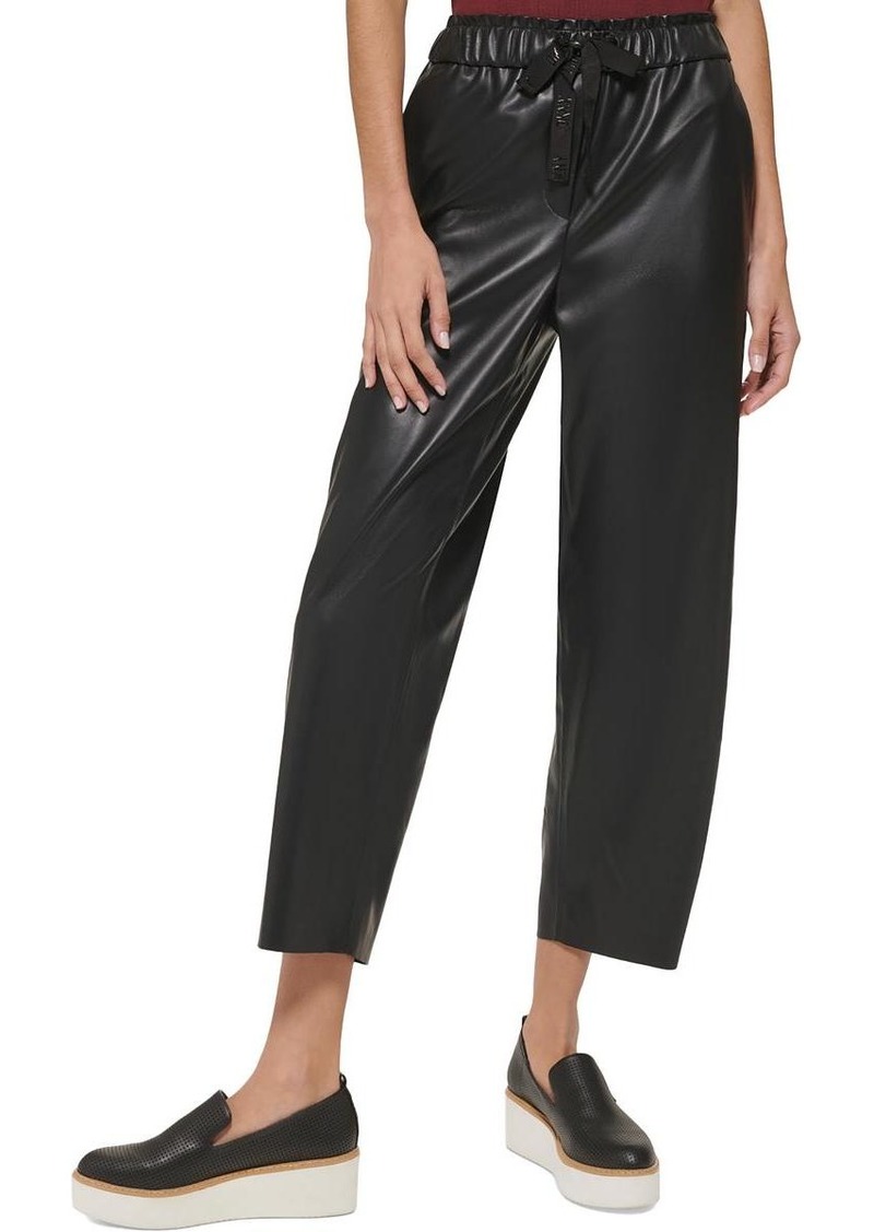 DKNY Womens Faux Leather High Rise Cropped Pants