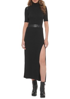 DKNY Womens Faux Leather Trim Long Maxi Dress