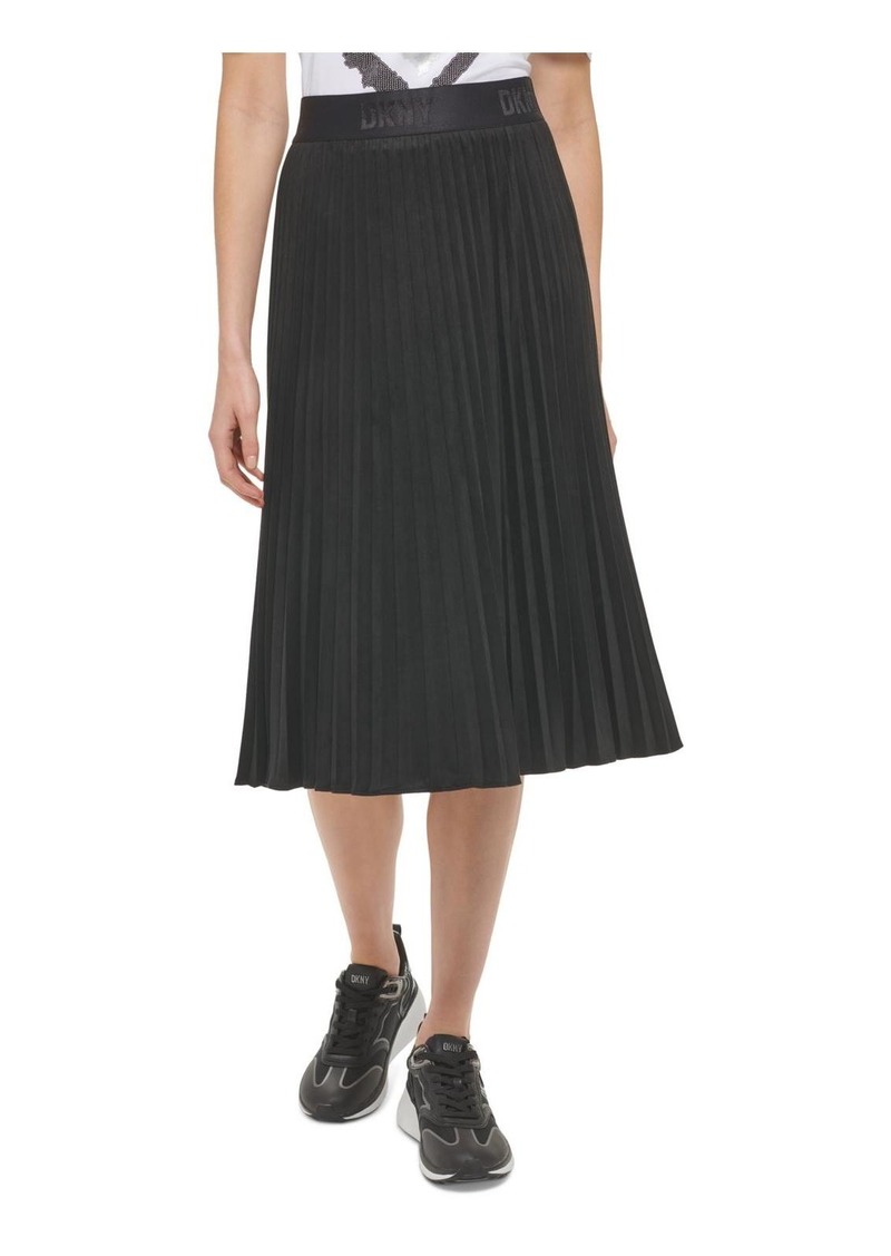 DKNY Womens Faux Suede Midi Pleated Skirt