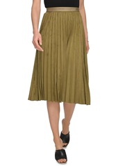 DKNY Womens Faux Suede Midi Pleated Skirt