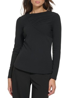 DKNY Womens Gathered Crewneck Pullover Top