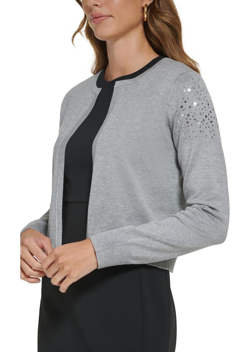 DKNY Womens Heathered Short Cardigan Sweater