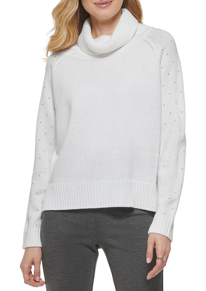 DKNY Womens Knit Studded Turtleneck Sweater