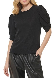 DKNY Womens Metallic Gathered Pullover Top