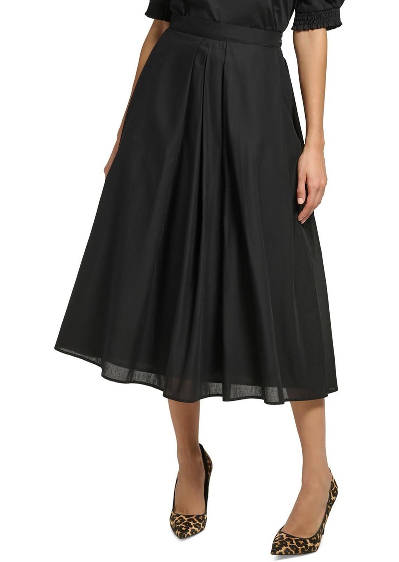 DKNY Womens Midi Cotton Pleated Skirt