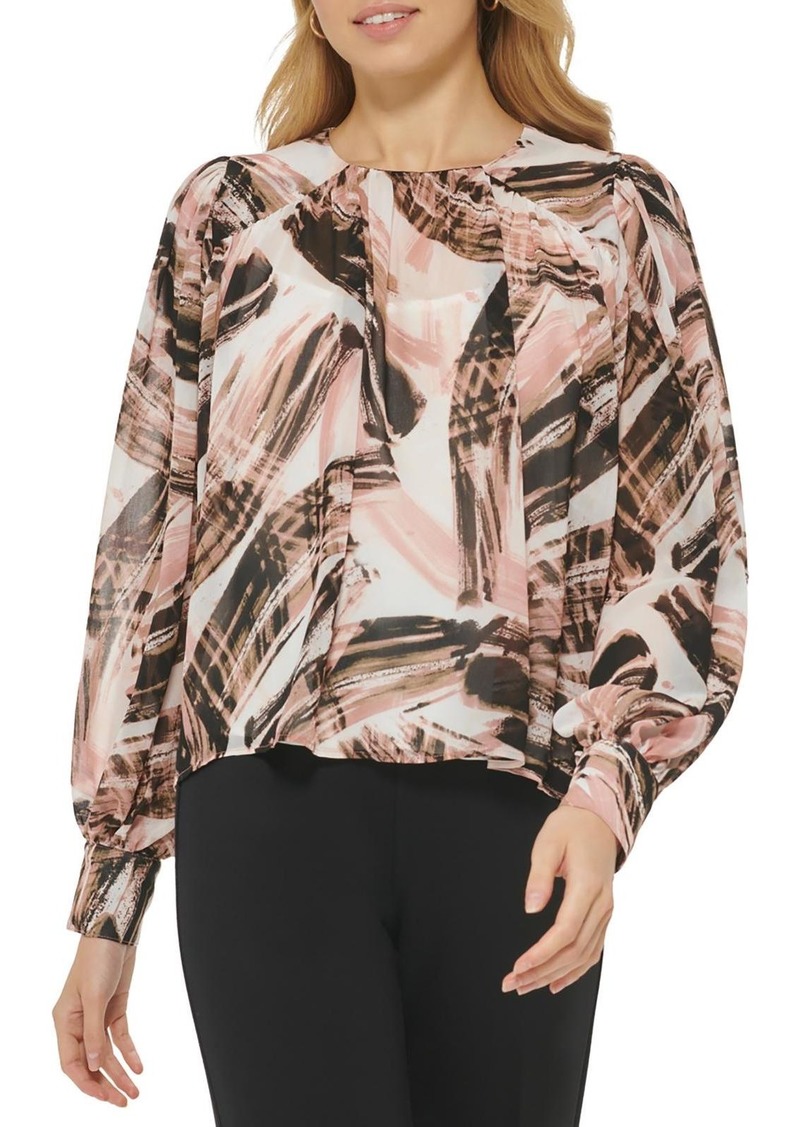 DKNY Womens Printed Dolman Blouse