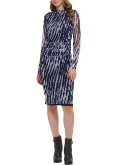 DKNY Womens Printed Knee-Length Sheath Dress