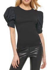 DKNY Womens Puff Sleeve Crewneck T-Shirt